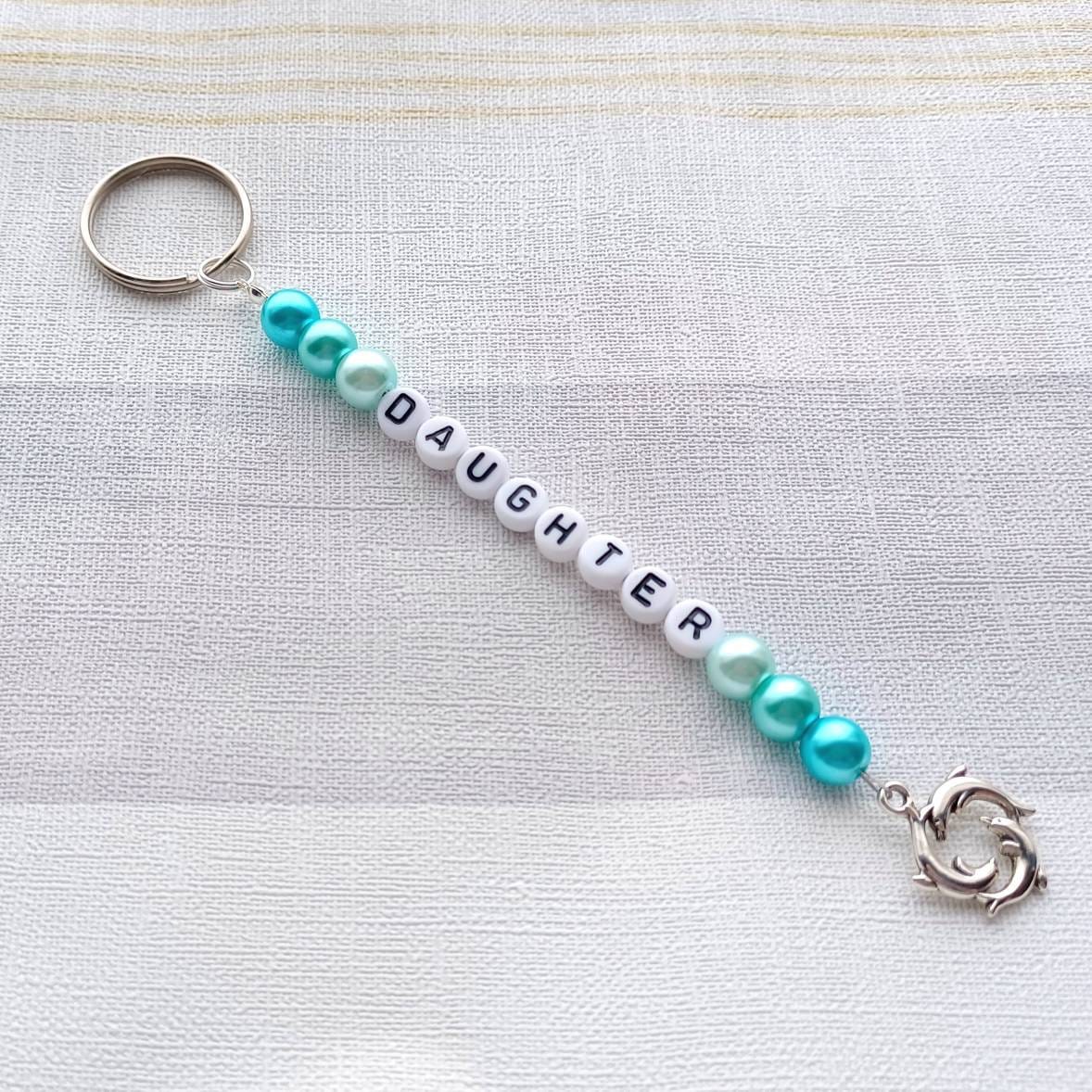 Daughter keyring, mother daughter bag charm, personalised keyring, sister house keys, zip tag, coat tag