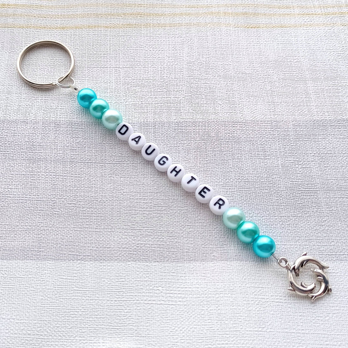 Daughter keyring, mother daughter bag charm, personalised keyring, sister house keys, zip tag, coat tag