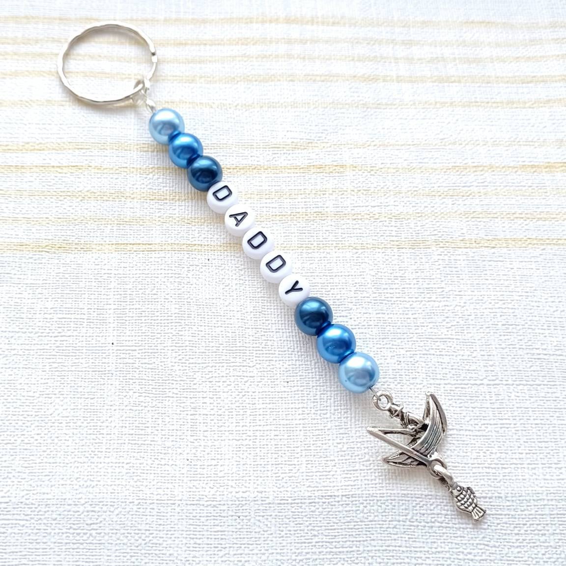 Dad keyring, daddy bag charm, personalised name keychain, fathers day gift, coat tag, gift for him