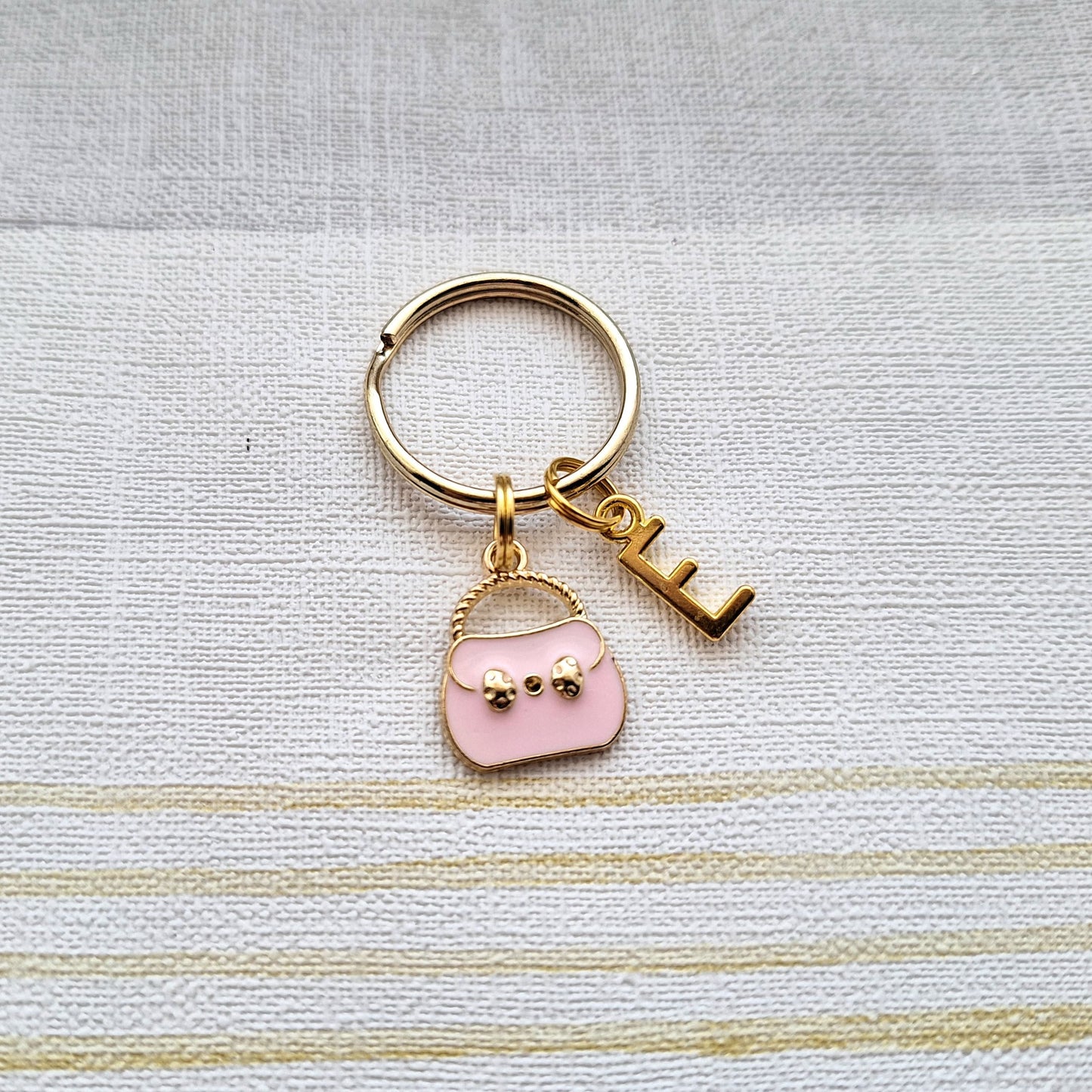 Handbag keyring, purse charm, cute pink gift, princess present, initial keyring, gifts for girls