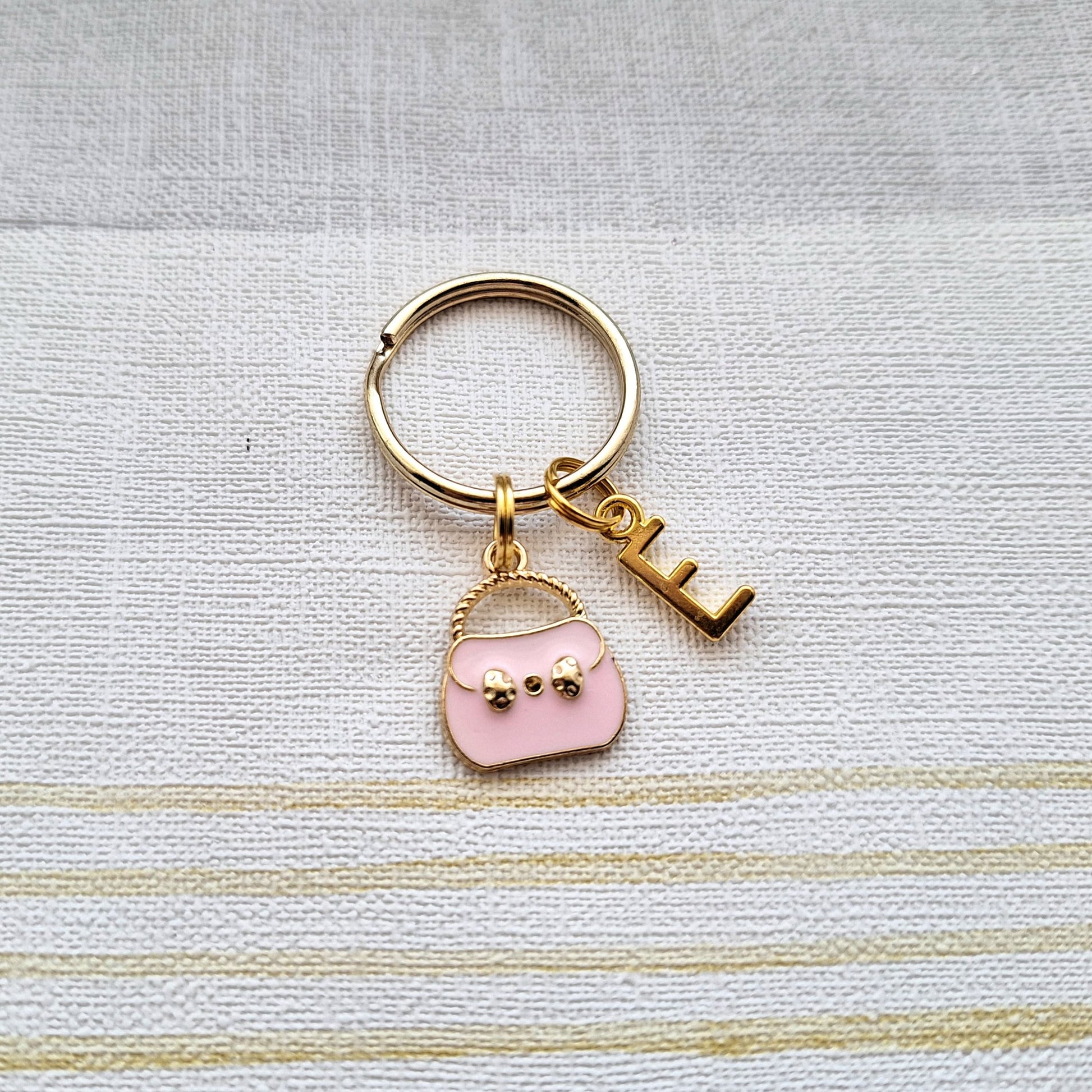 Handbag keyring, purse charm, cute pink gift, princess present, initial keyring, gifts for girls
