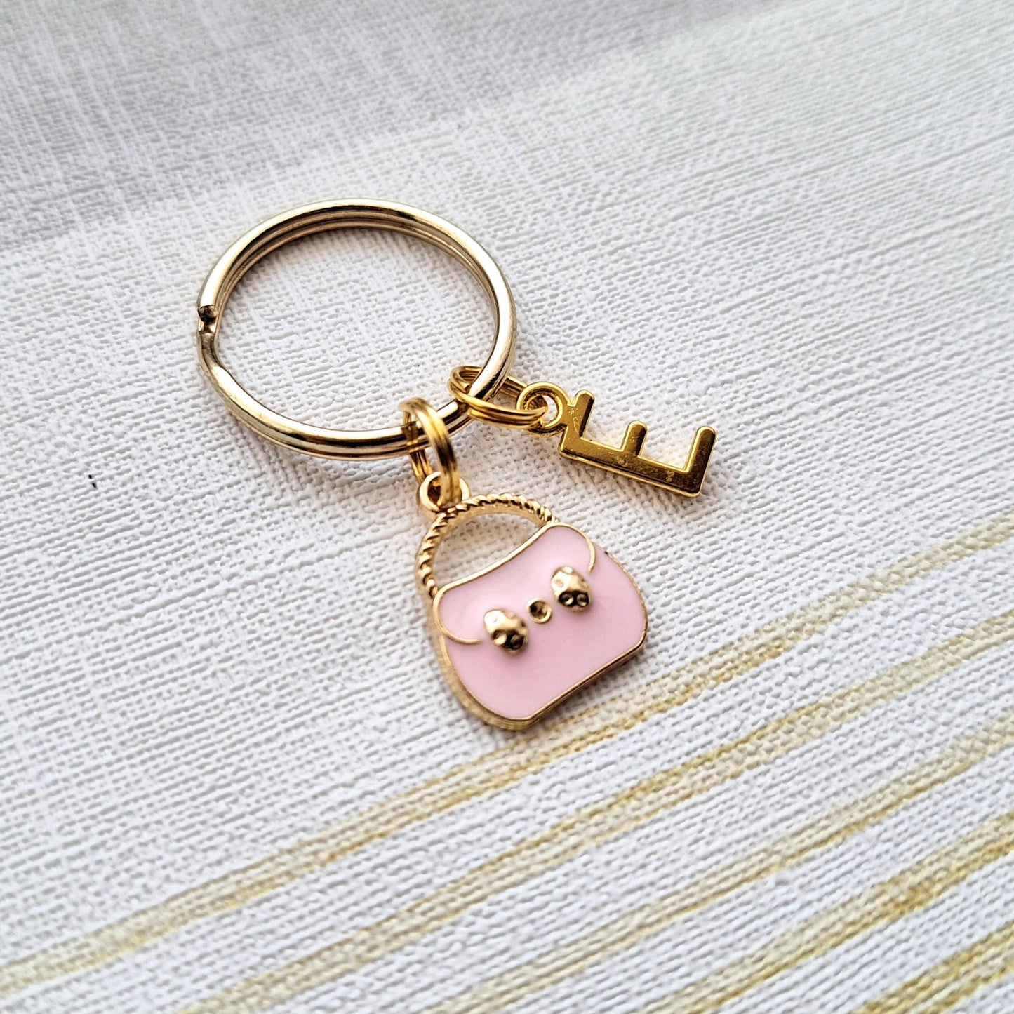Handbag keyring, purse charm, cute pink gift, princess present, initial keyring, gifts for girls