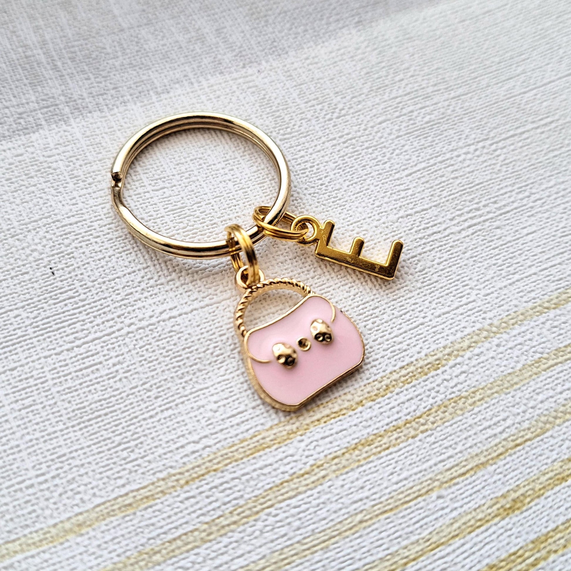 Handbag keyring, purse charm, cute pink gift, princess present, initial keyring, gifts for girls