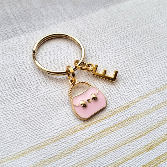 Handbag keyring, purse charm, cute pink gift, princess present, initial keyring, gifts for girls