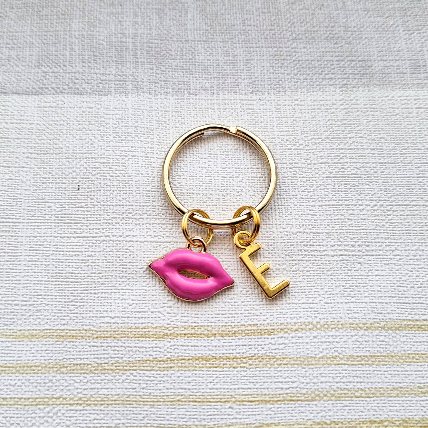 Lips keyring, kiss keychain, pretty in pink gift, gift for a princess, initial keyring, girly present, valentines day