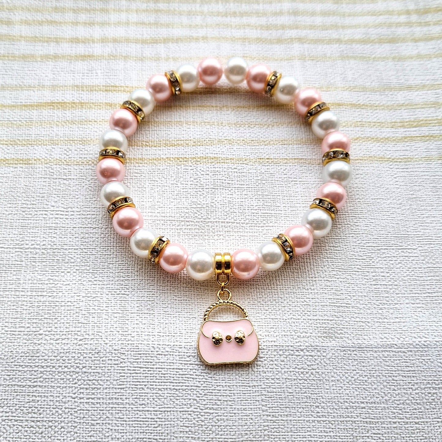 Handbag bracelet, purse charm, hand bag gift, cute pink present for girls, princess jewellery, friendship jewelry