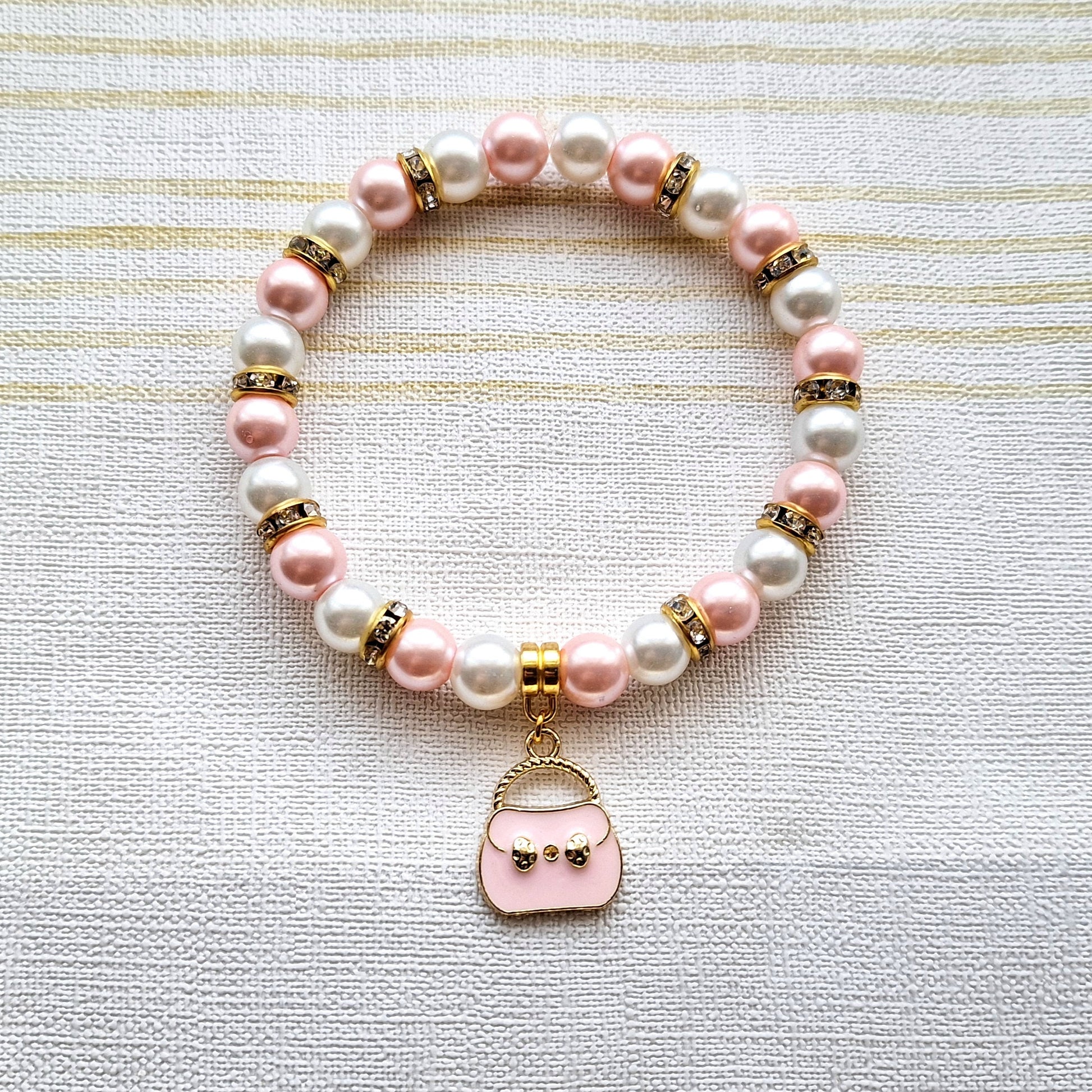Handbag bracelet, purse charm, hand bag gift, cute pink present for girls, princess jewellery, friendship jewelry