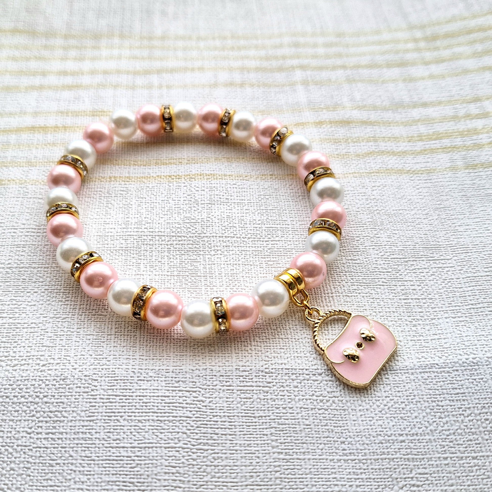 Handbag bracelet, purse charm, hand bag gift, cute pink present for girls, princess jewellery, friendship jewelry