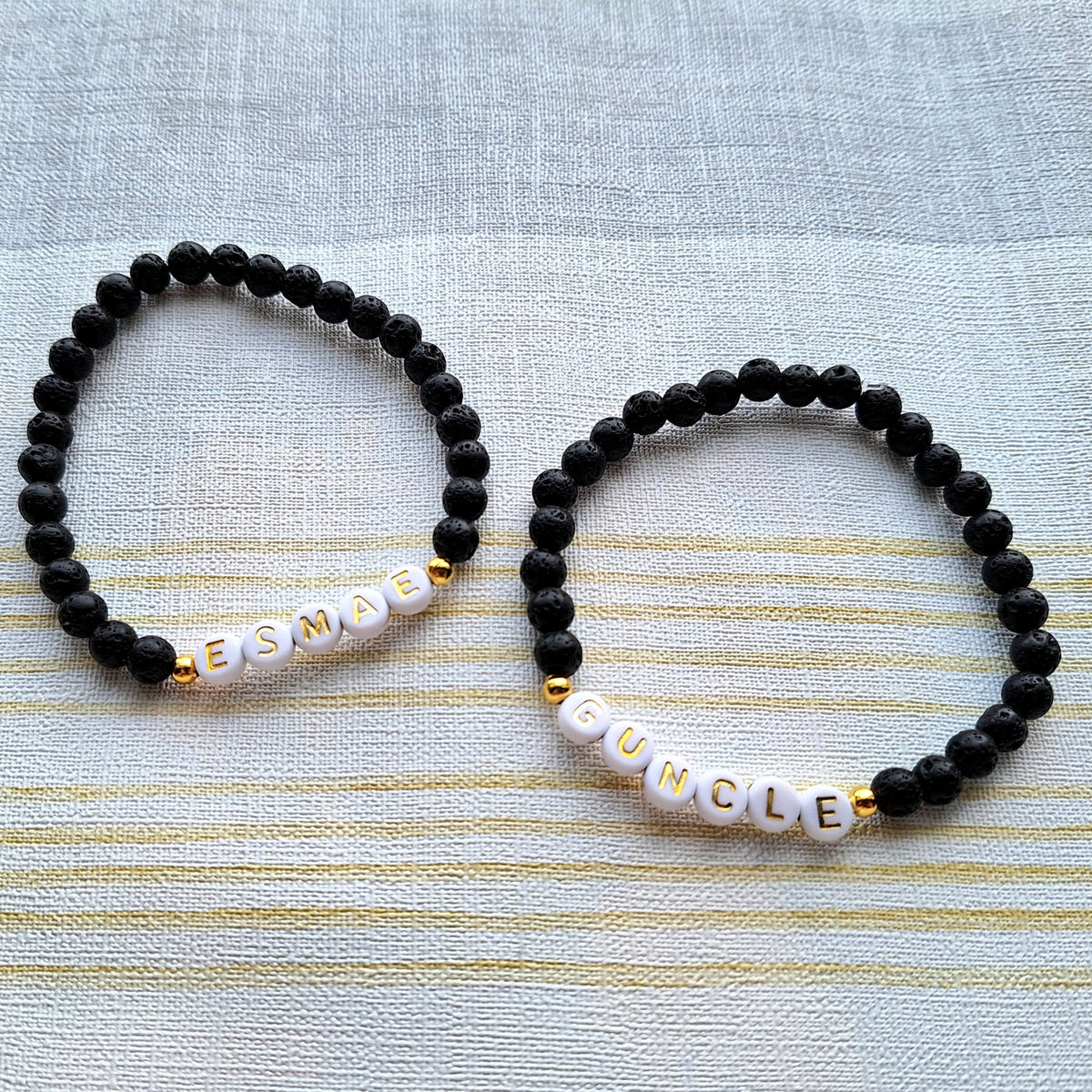 Personalised name lava bead bracelet, custom bracelet, named jewellery, monogram bridesmaid gift, thankyou gift