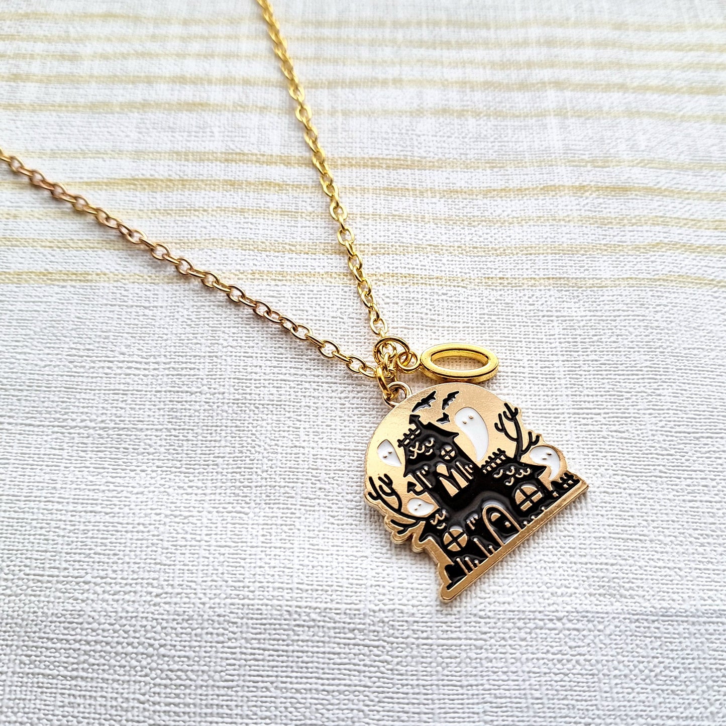 Haunted house necklace, ghost mansion jewellery, spooky halloween jewelry, gothic gift, present for witch