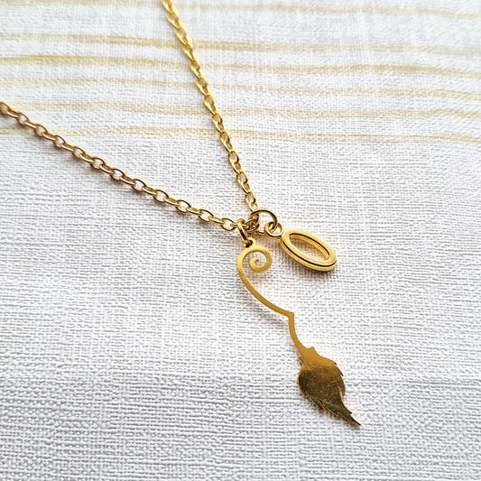 Witches broom necklace, broomstick jewellery, halloween party gift, witchcraft pendant, present for wizard