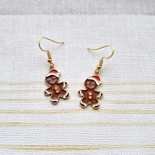 Gingerbread man earrings, festive christmas jewellery, stocking filler, secret santa present, gifts for her, novelty Christmas earrings