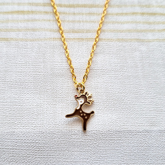 Reindeer necklace, festive Christmas jewellery, animal lover gift, deer stocking filler, personalised initial jewellery