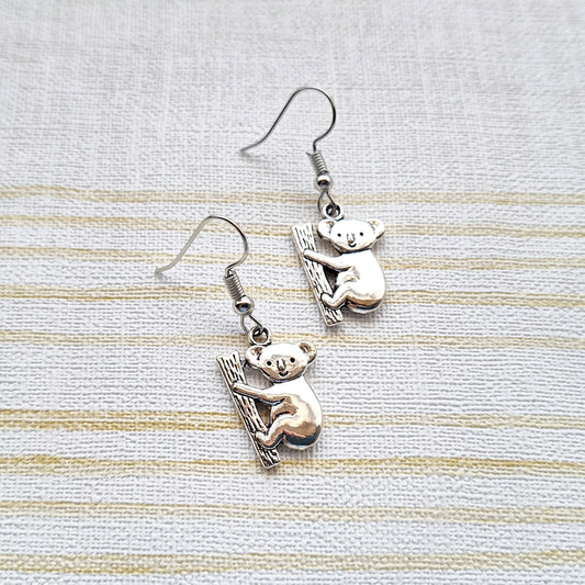 Koala earrings, animal lover jewellery, zoo keepers gift, present for teenager, Australian jewellery