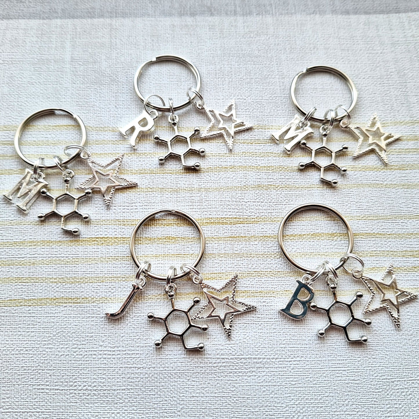 Glucose molecule keyring, diabetes awareness keychain, personalised initial medical alert, diaversary gift