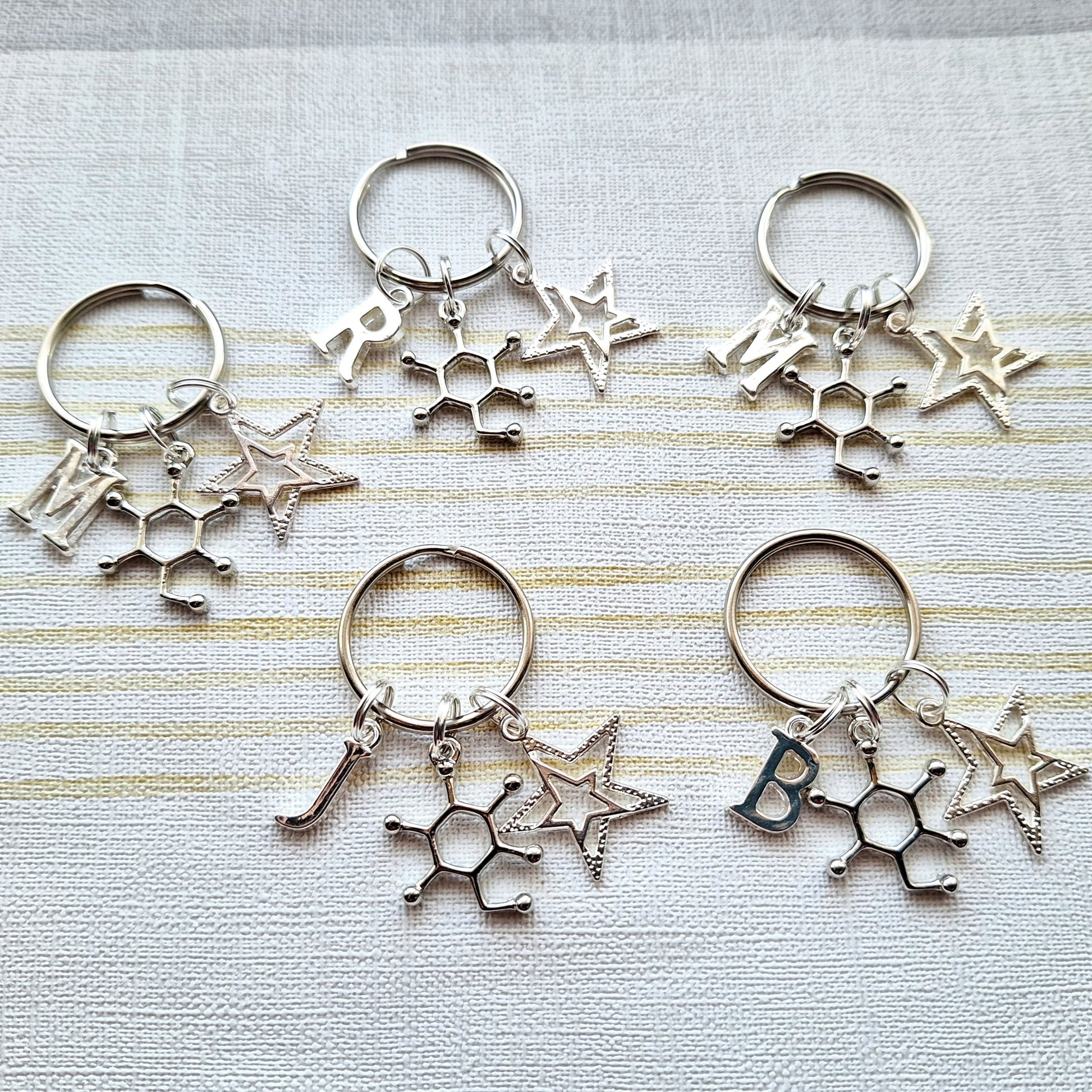 Glucose molecule keyring, diabetes awareness keychain, personalised initial medical alert, diaversary gift