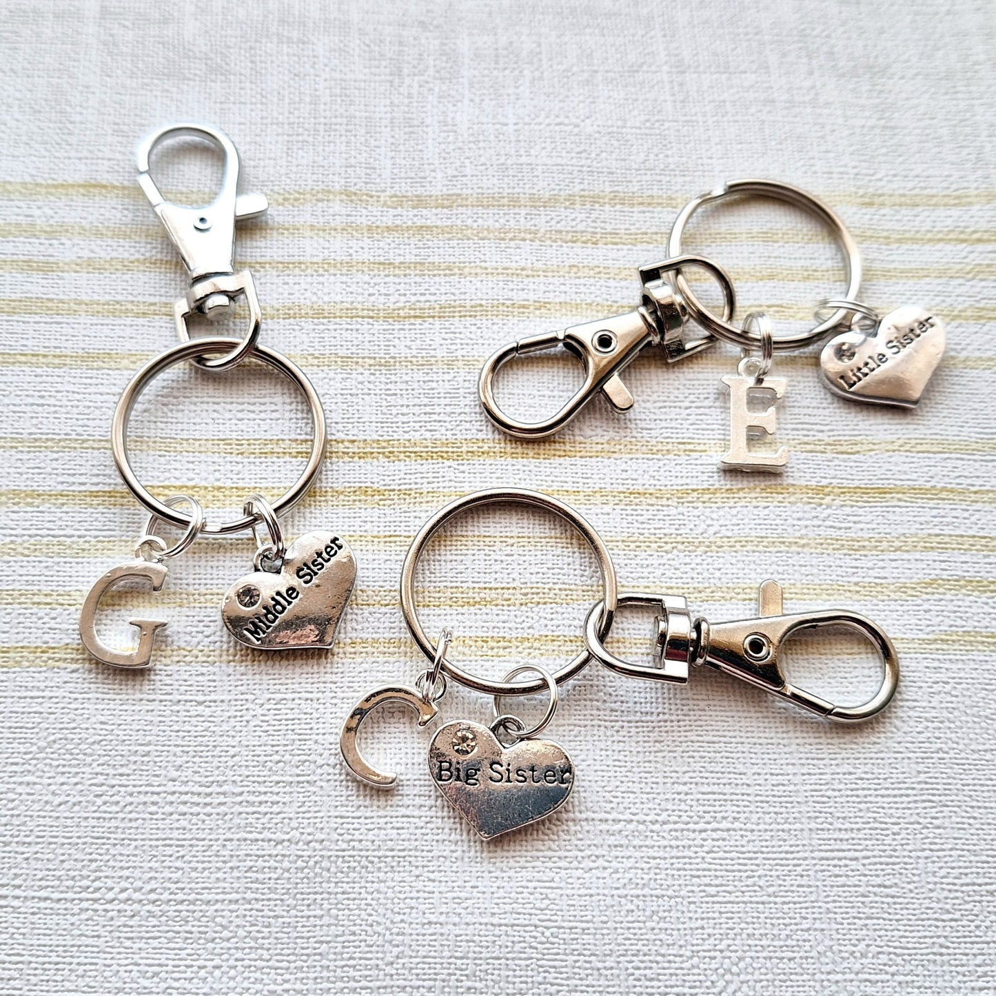 set of 3 sister keyrings, big sister keychain, middle sister bagcharm, little sis gift, best friends present