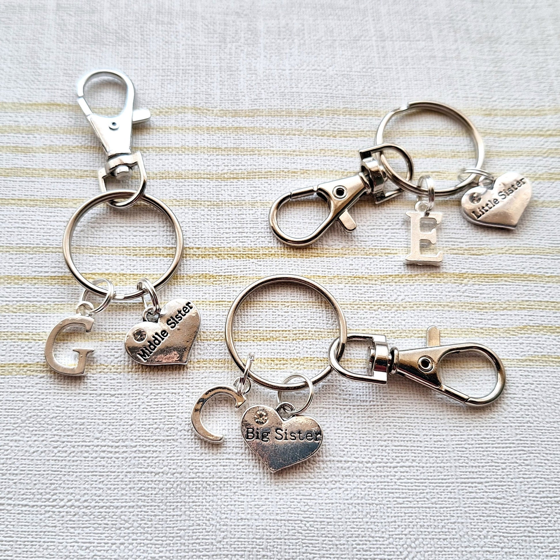 set of 3 sister keyrings, big sister keychain, middle sister bagcharm, little sis gift, best friends present