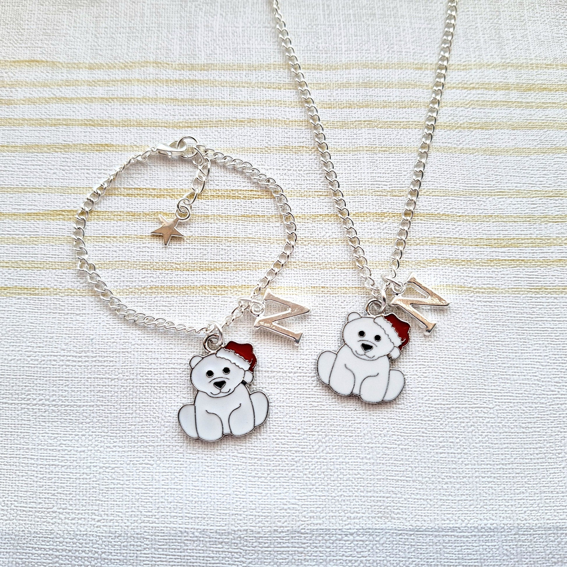 polar bear bracelet, festive personalised jewellery, initial jewelry, animal bracelet, cute christmas gift, bear lover present