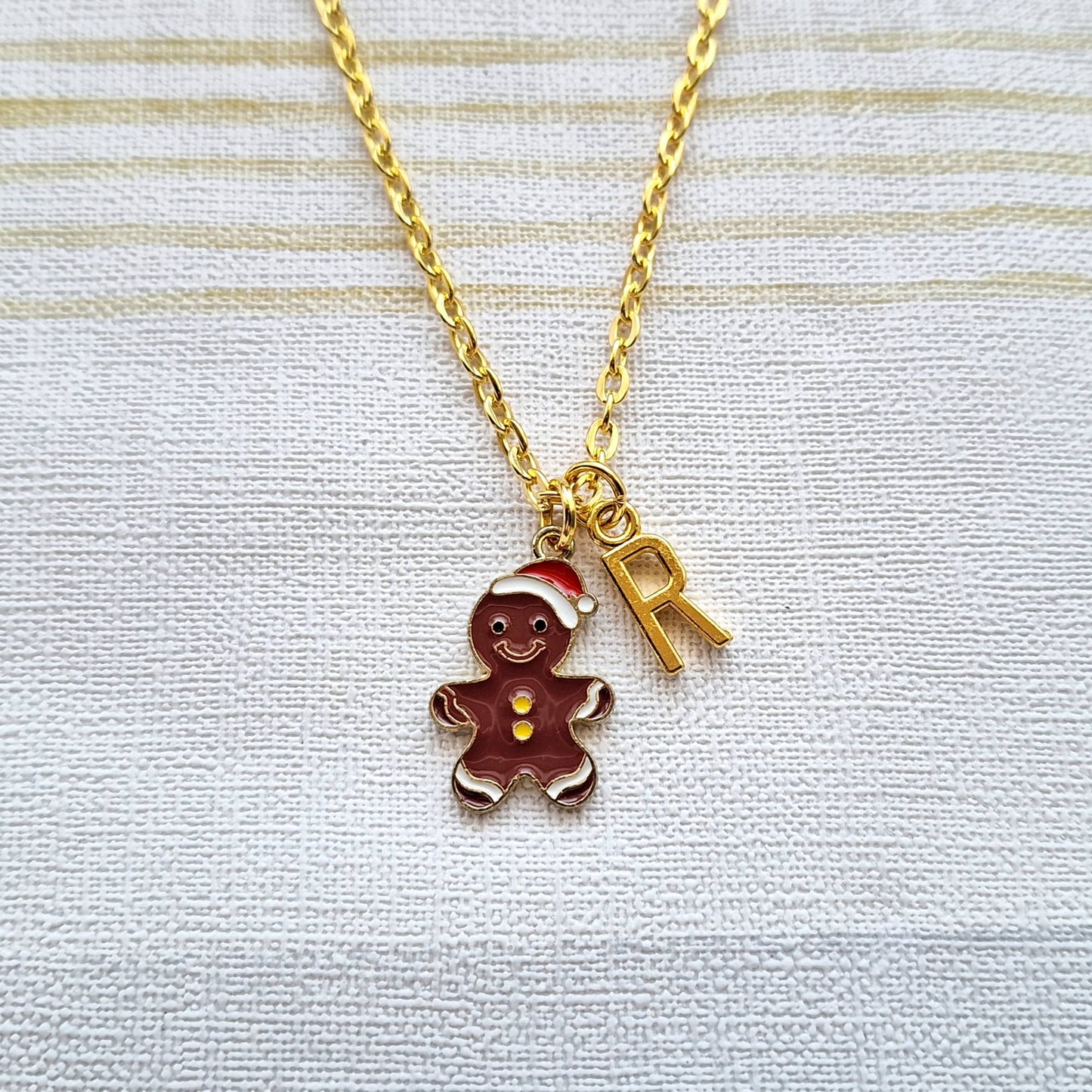 Gingerbread man necklace, Christmas biscuit jewellery, stocking filler, festive Xmas jewellery, personalised initial gifts