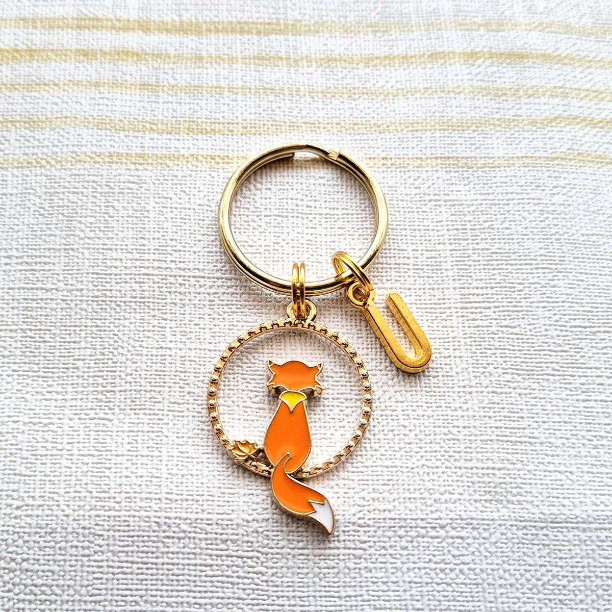 Fox keyring, personalised initial keyring, autumn woodlands present, animal lover gift, quirky present for mum, forest friends keychain