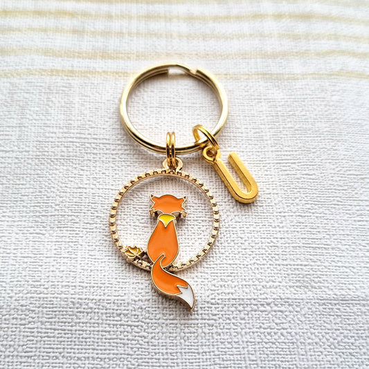 Fox keyring, personalised initial keyring, autumn woodlands present, animal lover gift, quirky present for mum, forest friends keychain