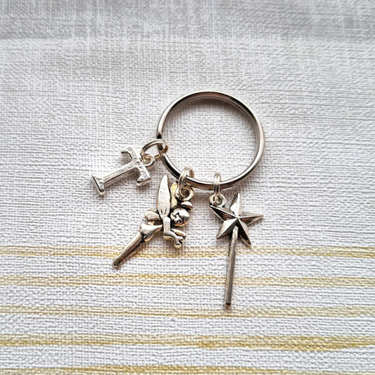 Fairy keyring, fairy godmother keychain, whimsical wand gift, tooth fairy present, personalised initial keyring