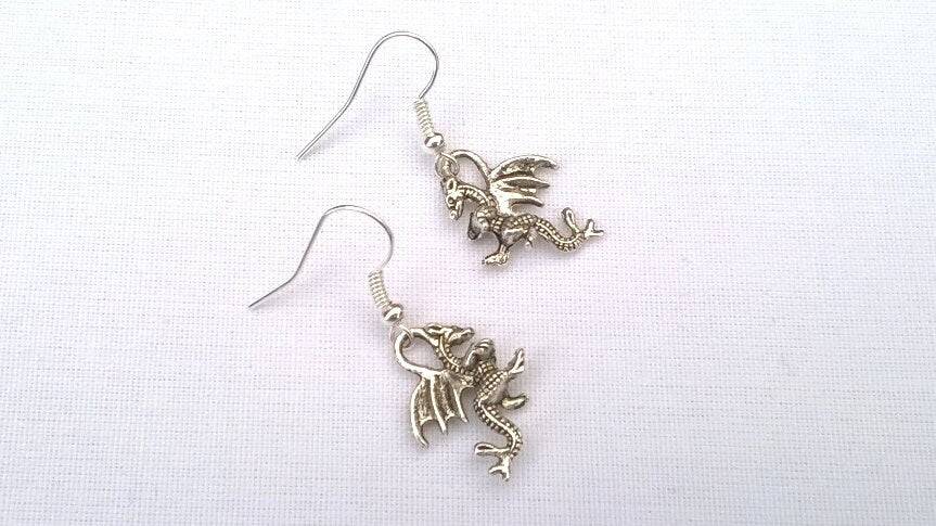 dragon earrings, mythical creature jewelry, charm earrings, gifts for her, animal earrings, gothic earrings, steampunk jewellery